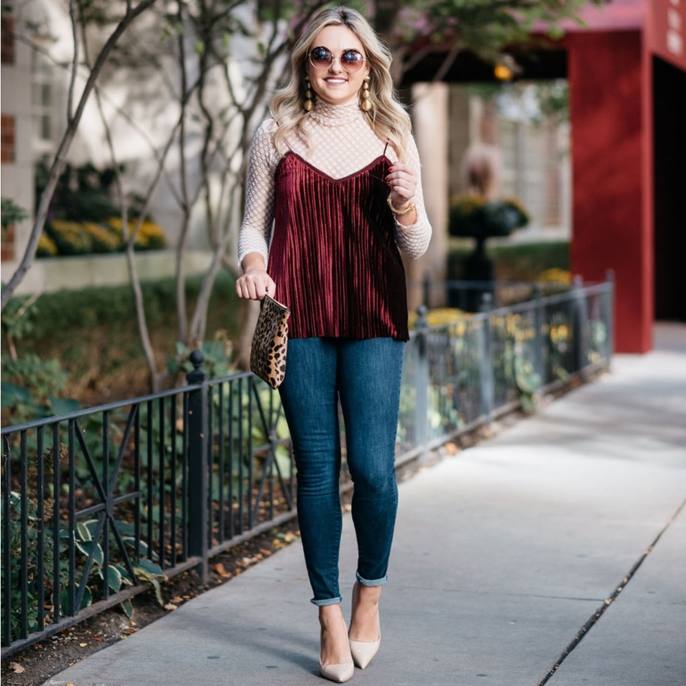 Massimo Dutti Burgundy Pleated Camisole